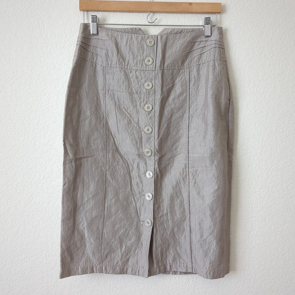 Yuvita‎ Linens Women's Button Front Pencil Skirt Size 6 Lagenlook Artsy Neutrals